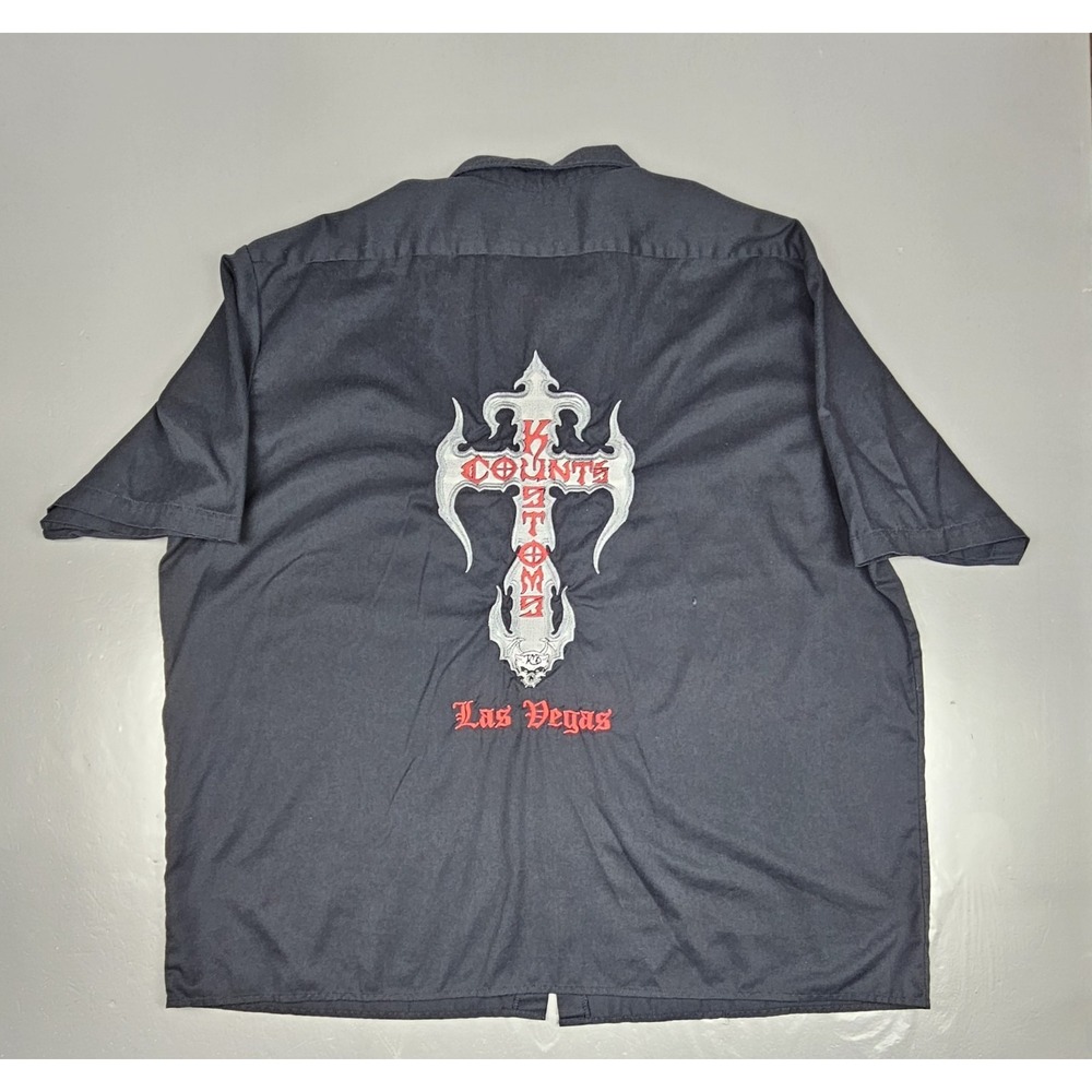 Dickies Counts Kustoms Button Up Shirt Mens 4XL BLK Las Vegas Embroiderd Cross